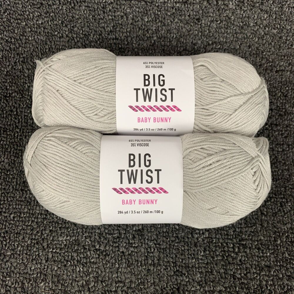 Lot Of 2 Big Twist Baby Bunny Yarn Light Gray 3.5 oz 284 yds Each New Super Fine